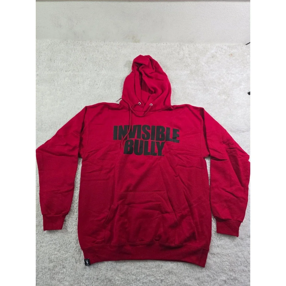 Invisible Bully Mens Red Graphic Logo Hoodie Streetwear Sweatshirt Size M
